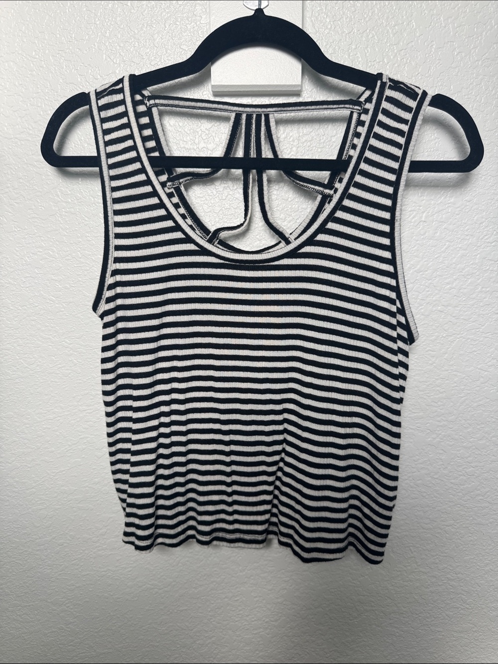 LUQ Striped Tank Top with Back Detail - Black & White